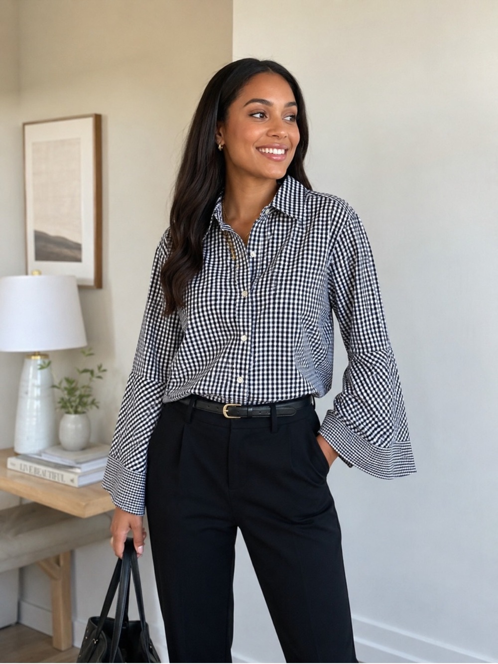 Lauren Ralph Lauren Womens Check Patterned 3/4 Sleeve Shirt, Size 2X
